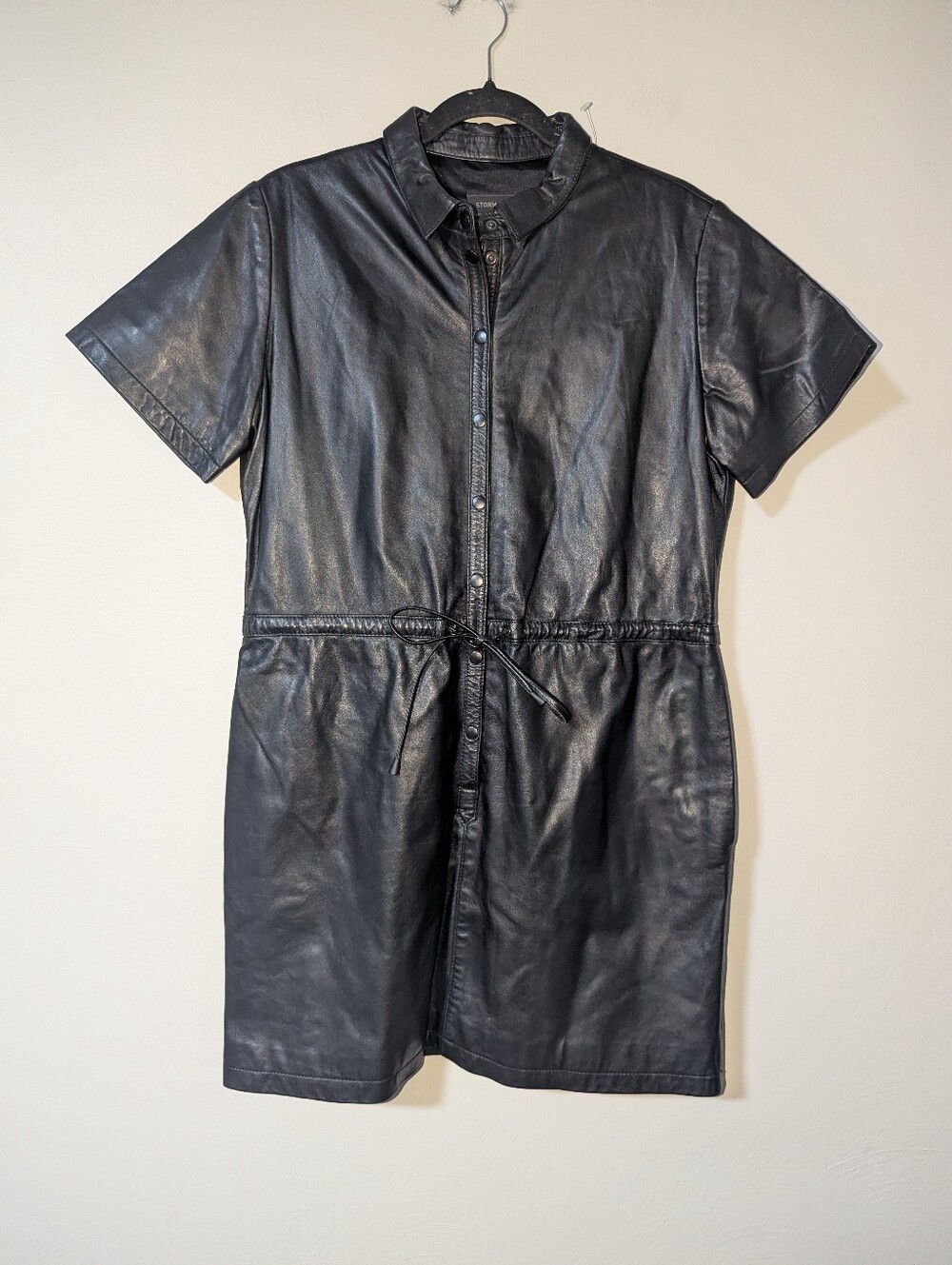 42/L/XL Storm &‎ Marie Black Leather Rose Dr Snap Front Shirt Dress